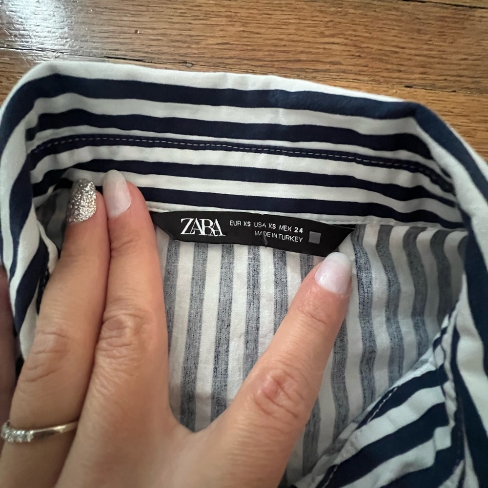 Zara bobbin Striped Button-Up Shirt in Navy and White - Picture 6 of 6